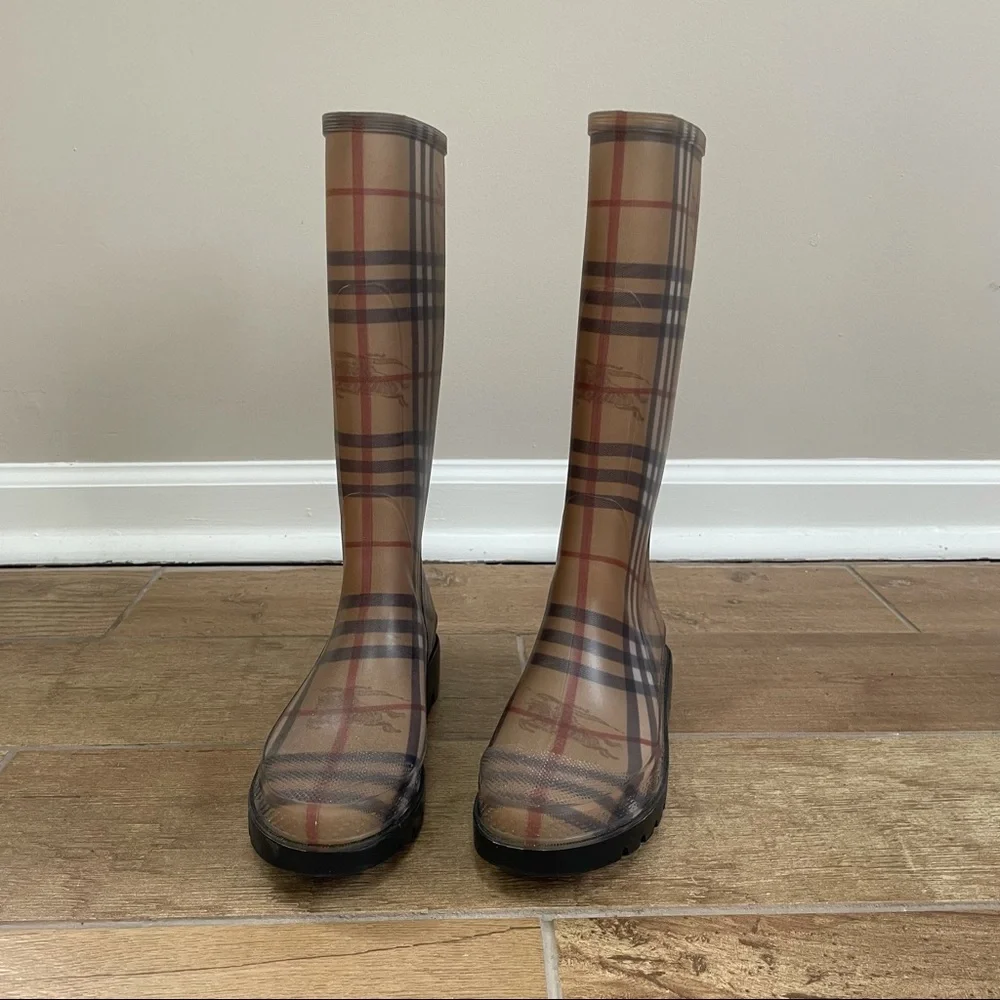 Burberry Beige Plaid Rain Boots